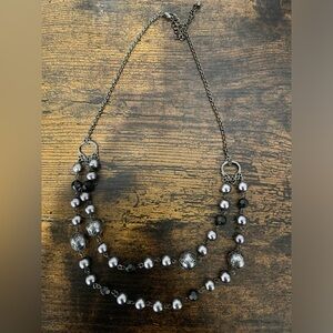 Black and silver beaded layered necklace